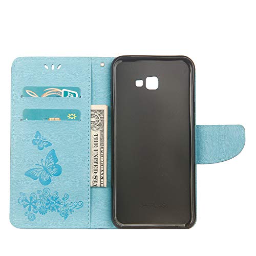 JOMA E-Shop Funda para Samsung Galaxy J4 Plus, Galaxy SJ4 Plus, funda tipo cartera, piel sintética, con ranuras para tarjetas, funda con tapa para Samsung Galaxy J4 Plus/J4+ (azul)