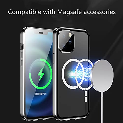 Jonwelsy Funda para iPhone 11 Pro MAX, Protección Doble Cara 360 Grados Compatible Magsafe Metal de Adsorción Magnética Case Cover Delantera Vidrio y Trasera Mate PC Cubierta para 11 Pro MAX (Azul)