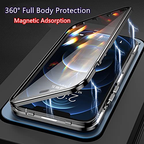 Jonwelsy Funda para iPhone 11 Pro MAX, Protección Doble Cara 360 Grados Compatible Magsafe Metal de Adsorción Magnética Case Cover Delantera Vidrio y Trasera Mate PC Cubierta para 11 Pro MAX (Azul)