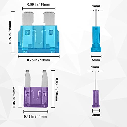JOREST 160 Pcs 12v Fusibles Coche Kit, 96 Mini Fusibles Coche + 64 Mediano Fusibles Coche + 1 Clip para Fusibles - para Coche/Caravanas/Furgoneta/Moto(2A 3A 5A 7.5A 10A 15A 20A 25A 30A 35A 40A)