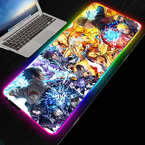 JRDNB Tappetini per il Mouse Anime Naruto Gaming RGB Alfombrilla De Ratón Grande Gamer Mousepad Retroiluminación LED Alfombrilla De Goma Antideslizante Alfombrilla De Teclado Escritorio-900 * 400 MM