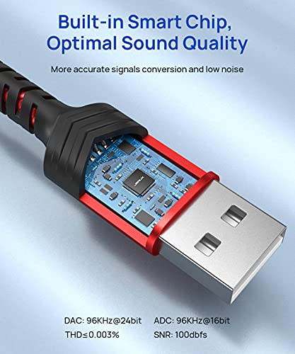 JSAUX Tarjeta De Sonido Externa USB[ Hi-Fi/TRRS/96KHZ@24bit ], Adaptador Jack A USB, USB A 3,5mm Jacks Auriculares, para PS4,Auriculares (estándar CTIA/OMTP),micrófono,computadora portátil, PC-Rojo