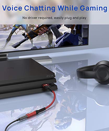 JSAUX Tarjeta De Sonido Externa USB[ Hi-Fi/TRRS/96KHZ@24bit ], Adaptador Jack A USB, USB A 3,5mm Jacks Auriculares, para PS4,Auriculares (estándar CTIA/OMTP),micrófono,computadora portátil, PC-Rojo