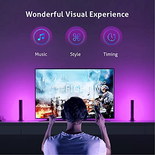 Juego de 2 smart luces LED, VARWANEO RGB smart tiras LED con 19 efectos de iluminación y 8 modos de música, lampara playstation, LED light bar para 27-45" PC, TV, Decoración de habitaciones
