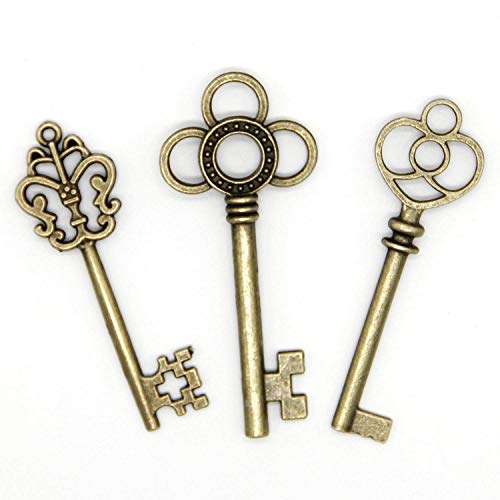 Juego de 30 llaves de bronce antiguas con diseño de esqueleto grande, diseño vintage