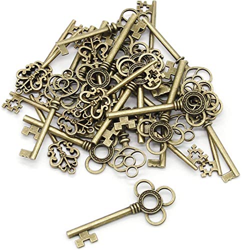 Juego de 30 llaves de bronce antiguas con diseño de esqueleto grande, diseño vintage