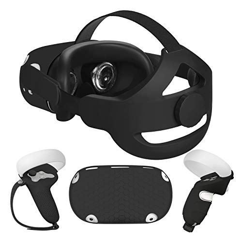 Juego de Accesorios de Realidad Virtual para Oculus Quest 2,Correa Ajustable para la Cabeza K6+Cubierta Protectora Frontal+Cubiertas del Controlador+Cubierta de Silicona,Cómodo,Resistente al Agua