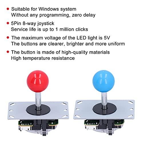 Juego de arcade, kit de bricolaje de controlador de 2 jugadores, juego de arcade, kits de bricolaje, botones pulsadores iluminados LED, codificador USB para juegos de PC de 5 V(20*14*11cm-Rojo azul)