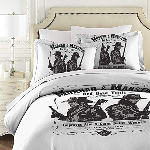 Juego de cama Red Dead Redemption para adultos, Arthur Morgan, juego de funda nórdica con diseño de puesta de sol, silueta de la PS4 (RDR3, 240 x 220 cm + 50 x 75 cm x 2)