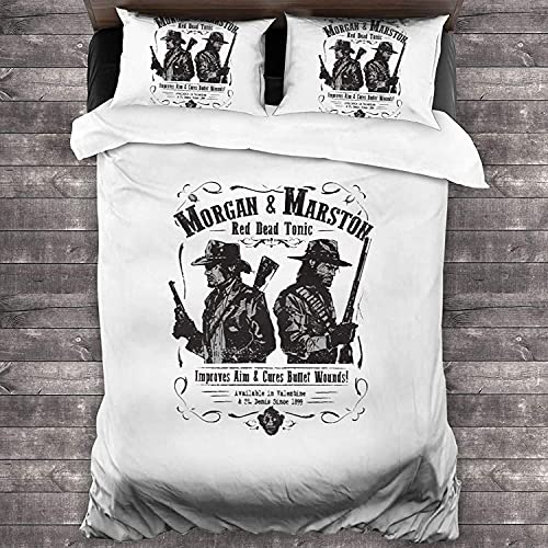 Juego de cama Red Dead Redemption para adultos, Arthur Morgan, juego de funda nórdica con diseño de puesta de sol, silueta de la PS4 (RDR3, 240 x 220 cm + 50 x 75 cm x 2)