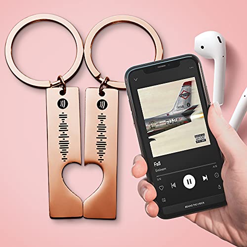 Juego de Llaveros Metálicos Personalizados con Canción Spotify, Llaveros Originales de Acero Inoxidable para Parejas con Código Escaneable Grabado Láser, Regalo Personalizado Enamorado Original