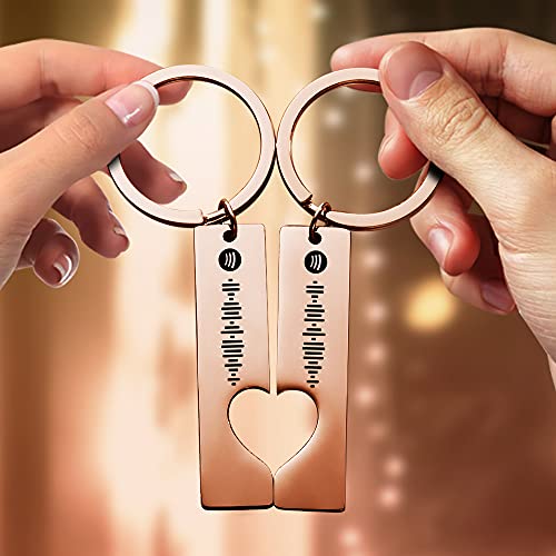 Juego de Llaveros Metálicos Personalizados con Canción Spotify, Llaveros Originales de Acero Inoxidable para Parejas con Código Escaneable Grabado Láser, Regalo Personalizado Enamorado Original