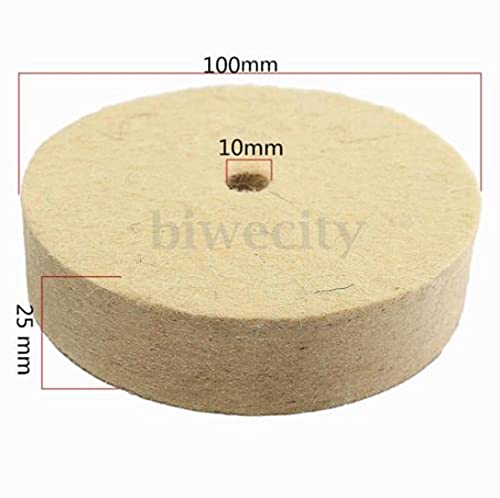 Juego de mandril montado en fieltro beige de 100x25mm, pulido, pulido, rueda redonda, lana, fieltro suave, disco de pulido, almohadilla para herramientas rotativas