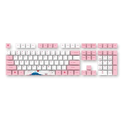 Juego de Teclas 114 Keys World Tour - Juego De Llaves De Tokio OEM Perfil Pbjon Tecla De Tintesub para Teclado (Color : White+Pink, Size : 114 Keys)