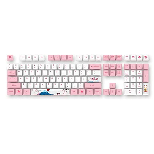 Juego de Teclas 114 Keys World Tour - Juego De Llaves De Tokio OEM Perfil Pbjon Tecla De Tintesub para Teclado (Color : White+Pink, Size : 114 Keys)