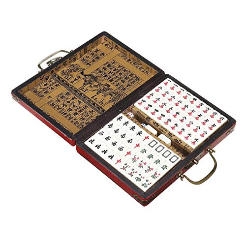 Junta partido divertido del juguete del juego portátil retro caja Mahjong chino raro 144 fichas Mah Jong-Set