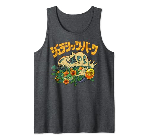 Jurassic Park Kanji T-Rex Skull Floral Still Life Camiseta sin Mangas