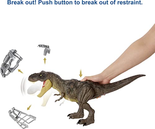 Jurassic World Dinosaurio T-Rex Pisa y Ataca Figura de juguete articulada con sonidos, para niños Mattel GYW84