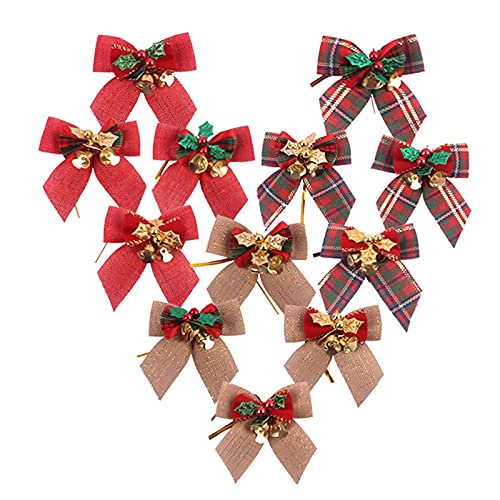 JUSTWEIXING Arcos de Navidad 12 unids/Pack Ropa de Cama Mini Arco Árbol de Navidad Decoración Hoja Jingle Bell Bow Decoraciones Navidad Adornos Bowknot Crafts (Color : Grid 2)