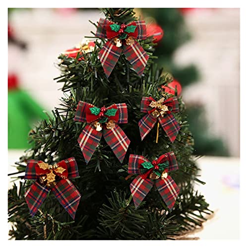 JUSTWEIXING Arcos de Navidad 12 unids/Pack Ropa de Cama Mini Arco Árbol de Navidad Decoración Hoja Jingle Bell Bow Decoraciones Navidad Adornos Bowknot Crafts (Color : Grid 2)