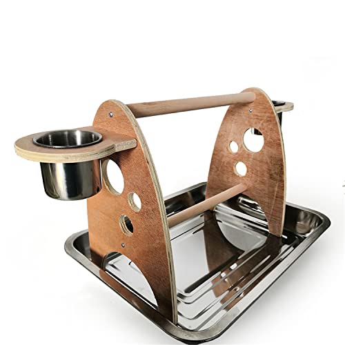 JYF Parrot Bird Perch Table Top Stand Bird Playground Parrot Birdcage Madera natural con alimentador Tazas Juguetes para periquitos Plataforma de perca para loros Stand