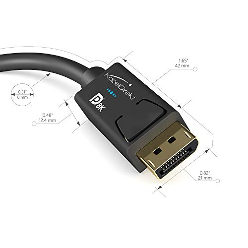 KabelDirekt – 2m – Cable DisplayPort, DP 1.4, Certificado VESA (8K@60Hz, 144Hz, HDR10 – Ideal para monitores Gaming, Freesync/G-Sync, Probado Oficialmente de Acuerdo con Las directrices VESA, Negro)