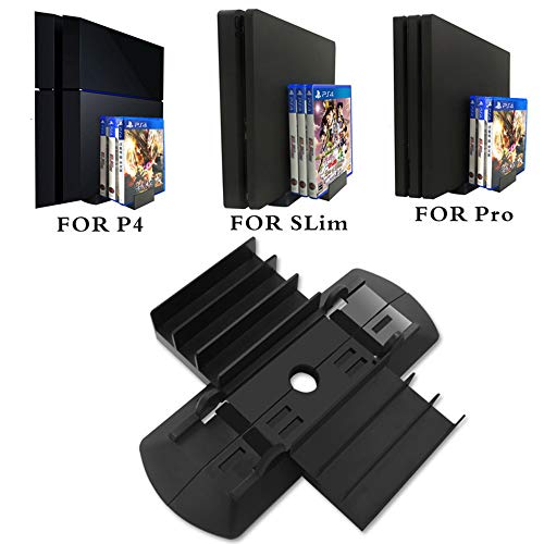 Kailisen Soporte Vertical para PS4/PS4 Slim/Pro Consola con Estante de Almacenamiento para 6 Juegos, Negro