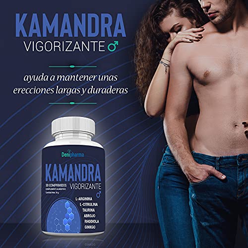 Kamandra - 30 comprimdos | Vigorizante masculino de alta eficacia | 1 comprimido al día | L-arginina - L-Citrulina - Taurina - Abrojo - Rhodiola - Ginkgo