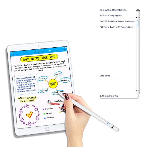 KECOW Lápiz Stylus, Compatible con Apple Pen Lápiz Pantalla táctil Lápiz capacitivos Recargables con Puntas ultrafinas de 1.5 mm con Dos Tapas