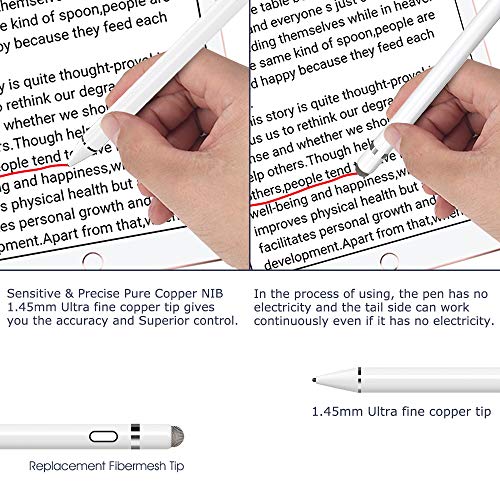 KECOW Lápiz Stylus, Compatible con Apple Pen Lápiz Pantalla táctil Lápiz capacitivos Recargables con Puntas ultrafinas de 1.5 mm con Dos Tapas