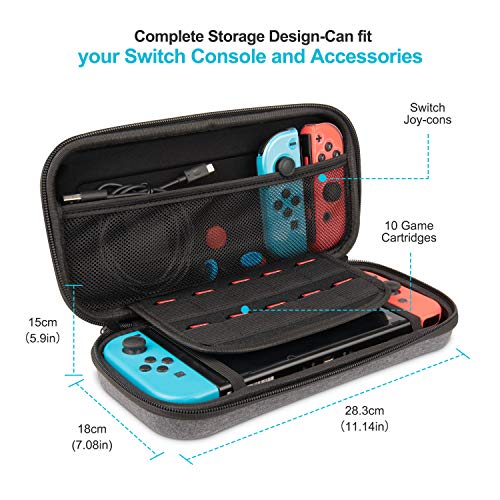 Keten Kit de Accesorios para NS Switch - Funda para Transporte/Base de Carga/Soporte/Cable de Extensión/Funda de Tarjeta/Protector de Pantalla/Agarres y Ruedas/Funda/Tapas(19 en 1)