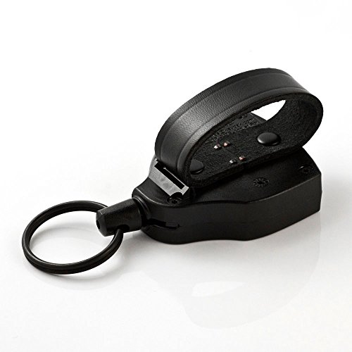 KEY-BAK #SUPER 48 (S48-SDLEK) Locking Retractable Reel, 36 Inch (91.4 cm) Kevlar Cord, Black Case, 2.25 inch (5.7 cm) Leather Loop, 13 Ounce Retraction, Split Ring