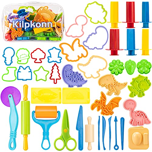 Kilpkonn Play Dough Set, 42 Piezas de Accesorios de plastilina, moldes, Forma, Tijeras, Rodillo con Bolsa de Almacenamiento, Paquete de Fiesta, Juego de plastilina para niños pequeños, niños y niñas