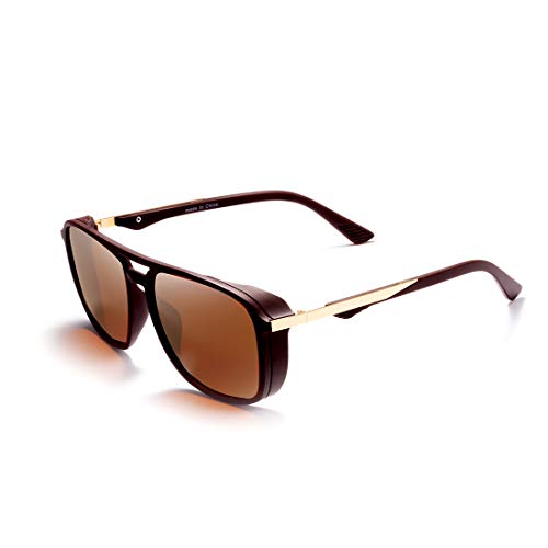 kimorn Gafas De Sol Polarizado Para Los Hombres Marco Cuadrado Unisexo Deportes Al Aire Libre Gafas Clásico K0623 (Marrón)