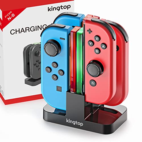 KINGTOP Base de Carga 4 en 1 Cargador para Nintendo Switch Joy-Con Chargers Dock con Indicador LED