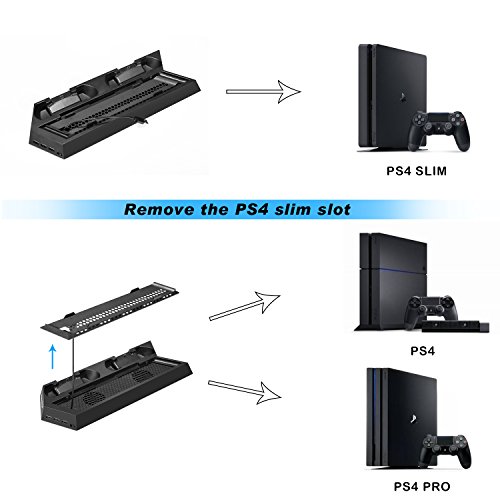 KINGTOP PS4 Fan Universal Ventilador de Refrigeración Soporte para Playstation PS4 Dos Ventiladores Soporte Vertical Enfriador para los Controladores PS4/PS4 Pro/PS4 Slim [3 En 1]