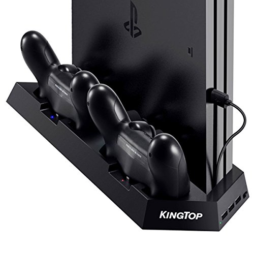 KINGTOP PS4 Fan Universal Ventilador de Refrigeración Soporte para Playstation PS4 Dos Ventiladores Soporte Vertical Enfriador para los Controladores PS4/PS4 Pro/PS4 Slim [3 En 1]