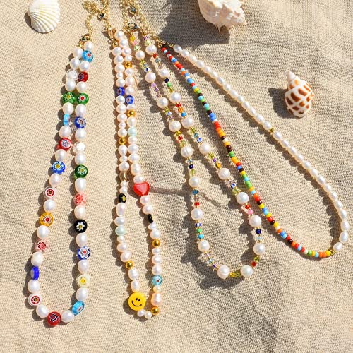 KINGVON Collar Smiley Perlas, Collar de Perlas Smiley Colorido con Cuentas Lindo Multicolor Y2k Collar para Mujeres Adolescentes Mujeres Competent