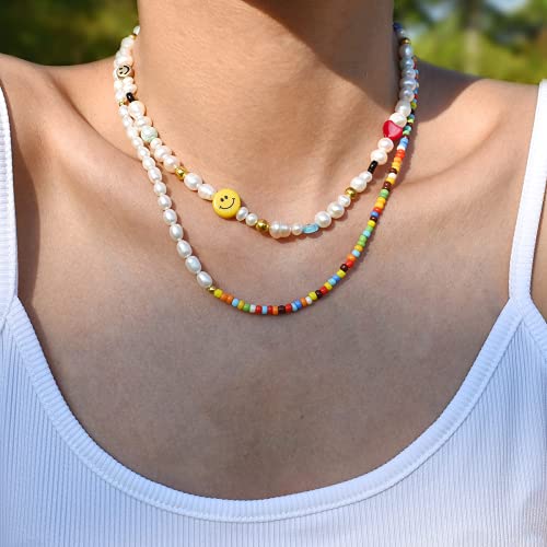 KINGVON Collar Smiley Perlas, Collar de Perlas Smiley Colorido con Cuentas Lindo Multicolor Y2k Collar para Mujeres Adolescentes Mujeres Competent