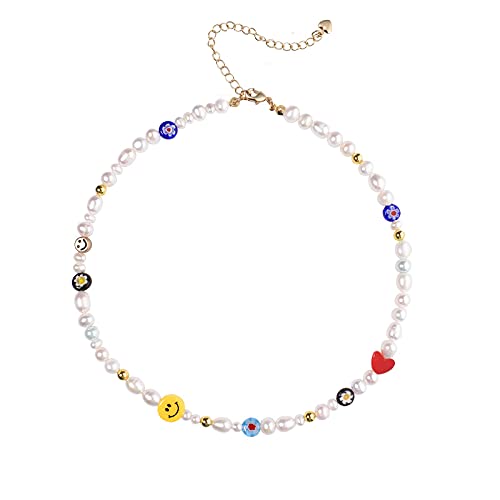 KINGVON Collar Smiley Perlas, Collar de Perlas Smiley Colorido con Cuentas Lindo Multicolor Y2k Collar para Mujeres Adolescentes Mujeres Competent