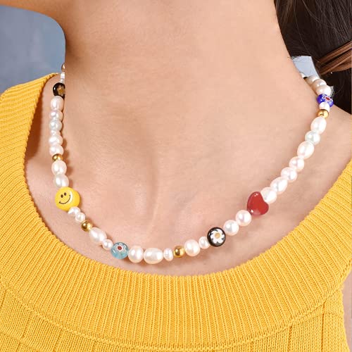 KINGVON Collar Smiley Perlas, Collar de Perlas Smiley Colorido con Cuentas Lindo Multicolor Y2k Collar para Mujeres Adolescentes Mujeres Competent