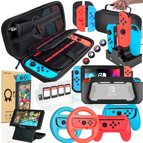 Kit de Accesorios 18 en 1para Nintendo Switch, con Protector de Pantalla, Soporte para Juegos, Tapa del Interruptor, Tapa del Joystick, protección para Joy-con Joystick