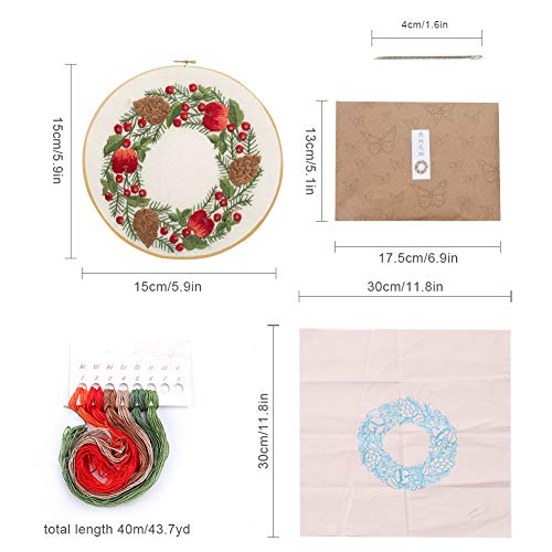Kit de inicio de bordado, gama completa de bordado de Navidad con patrón de punto de cruz Kit de herramientas para principiantes, corona de Navidad multipatrón