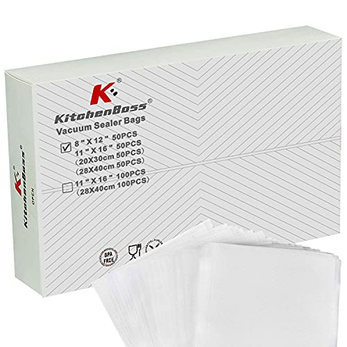 KitchenBoss Bolsas de Vacío, 50 pcs 20 * 30 cm y 50 pcs 28 * 40 cm para Dispositivo Envasadora Envasado al Vacío y Almacenamiento de Alimentos