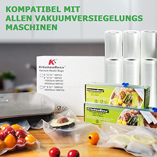 KitchenBoss Bolsas de Vacío, 50 pcs 20 * 30 cm y 50 pcs 28 * 40 cm para Dispositivo Envasadora Envasado al Vacío y Almacenamiento de Alimentos