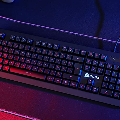 KLIM Domination - Teclado AZERTY Mecánico RGB - Nueva Versión - Interruptores Azules - Tecleo Rápido, Preciso & Cómodo - 5 Años de Garantía - Completa Personalización de Colores - PC PS4