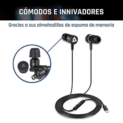 KLIM Fusion C - Auriculares USB C con Micrófono Sonido + Resistentes Cascos intraurales + Garantía de 5 años + Auriculares USB C para móviles Android + NUEVOS 2021 + Negros