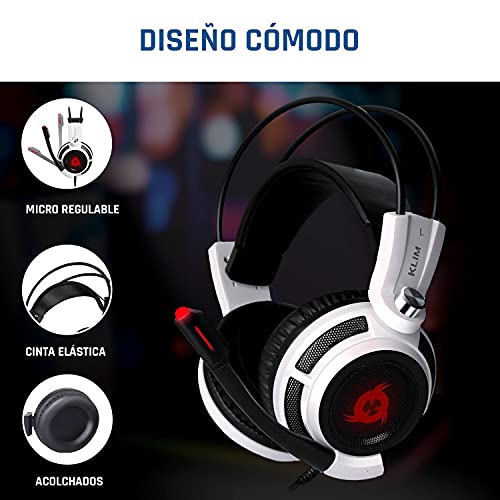 KLIM Puma – Cascos Auriculares Gaming con micrófono – Sonido Envolvente 7.1 – Cascos PS5 Audio – Vibración integrada – Blancos – Ideales para Jugar en PC, PS4, PS5 - Nueva Versión 2021