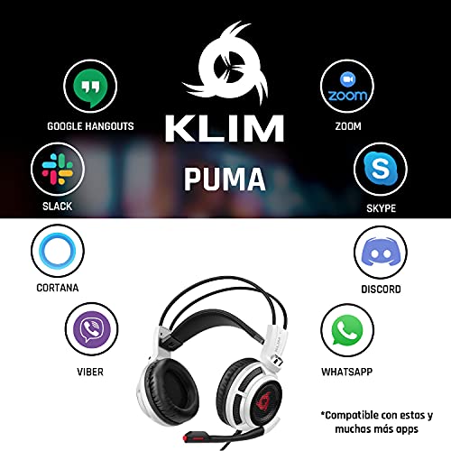 KLIM Puma – Cascos Auriculares Gaming con micrófono – Sonido Envolvente 7.1 – Cascos PS5 Audio – Vibración integrada – Blancos – Ideales para Jugar en PC, PS4, PS5 - Nueva Versión 2021