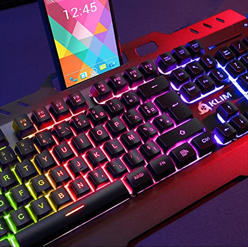 KLIM Unity - Teclado y Ratón Gaming Inalámbrico ESPAÑOL - Resistente, ergonómico, semimecánico + Teclado y ratón inalámbrico retroiluminado + Batería integrada de Larga duración + Nuevo 2022